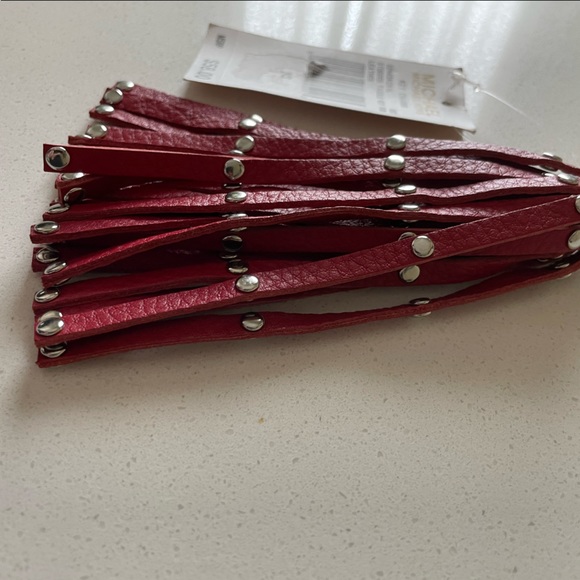 NWT Michael Kors Studded Tassel Key Chain Fob Bag Charm Silver/Red Leather - Picture 6 of 7